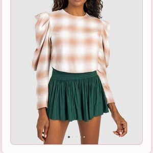 NEW Koch Chelsea Plaid Puff Long Sleeve Top In Maple Check Organic Cotton